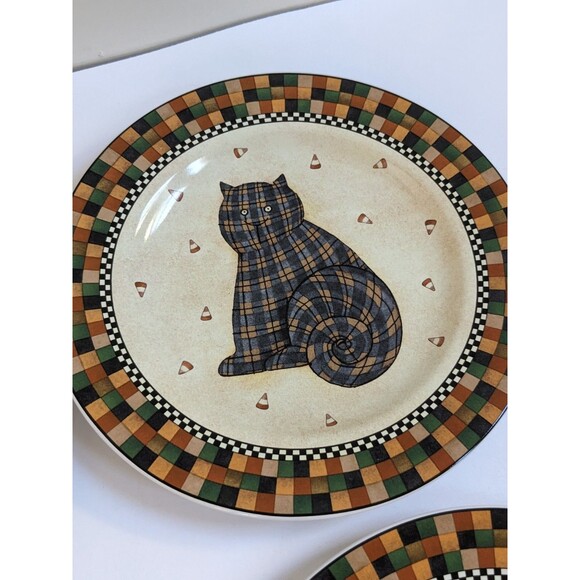 VTG 1998 Sakura Debbie Mumm HALLOWEEN Salad Plates SET OF 4 Witch Cat Pumpkin Ow - Picture 7 of 9